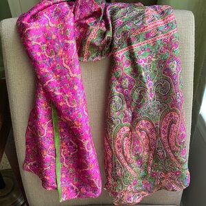 Vibrant Magenta and green silk scarf